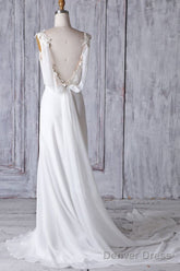 Cheap Sheath Lace Chiffon Long Beach Wedding Dresses